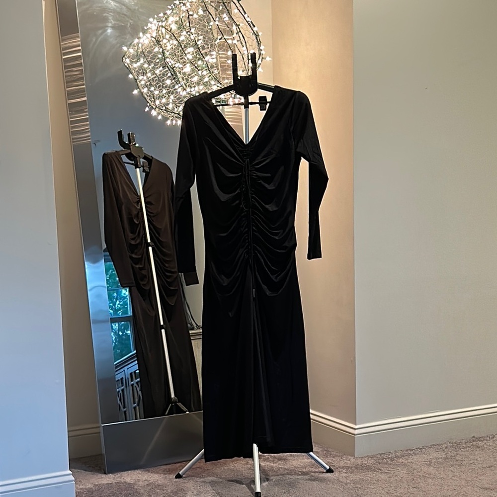 City Chic Black V-Neck Long Sleeve Cocktail Gown
